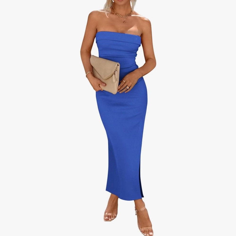 Prettygarden Strapless Ribbed Maxi Dress